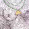 Mathematical equations and lines caresses a nude woman with warmth. Working in green, yellow and black, I elicit the contours of a nubile woman wearing beads. I love to exalt the feminine curves in a work of subtle sensuality.
