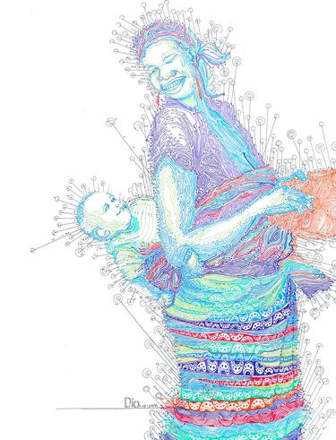 Drawing of Mother and Child "Connection" Wall Art thumb