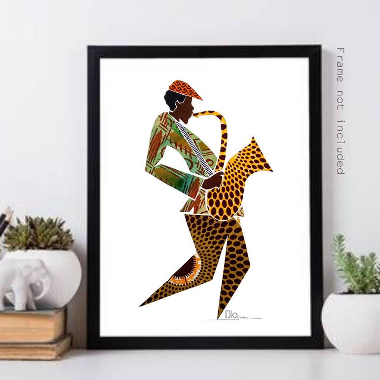 Solo /Saxophonist 5 / Fabric Collage / Mixed media / African Art