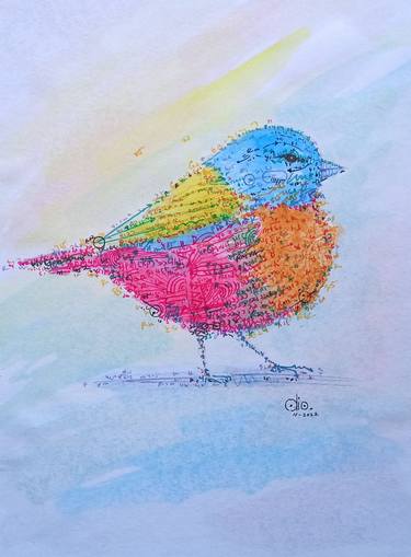 Mathematical Drawing Bird, Colourful Bird Drawing, Wall Art thumb