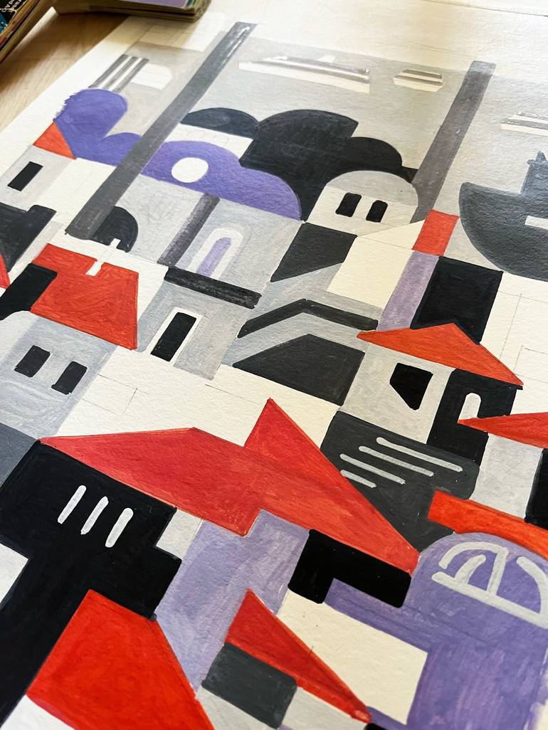 Original Cubism Cities Painting by Andre Baldet