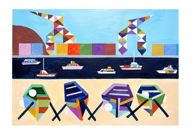 Original Cubism Seascape Paintings by Andre BALDET