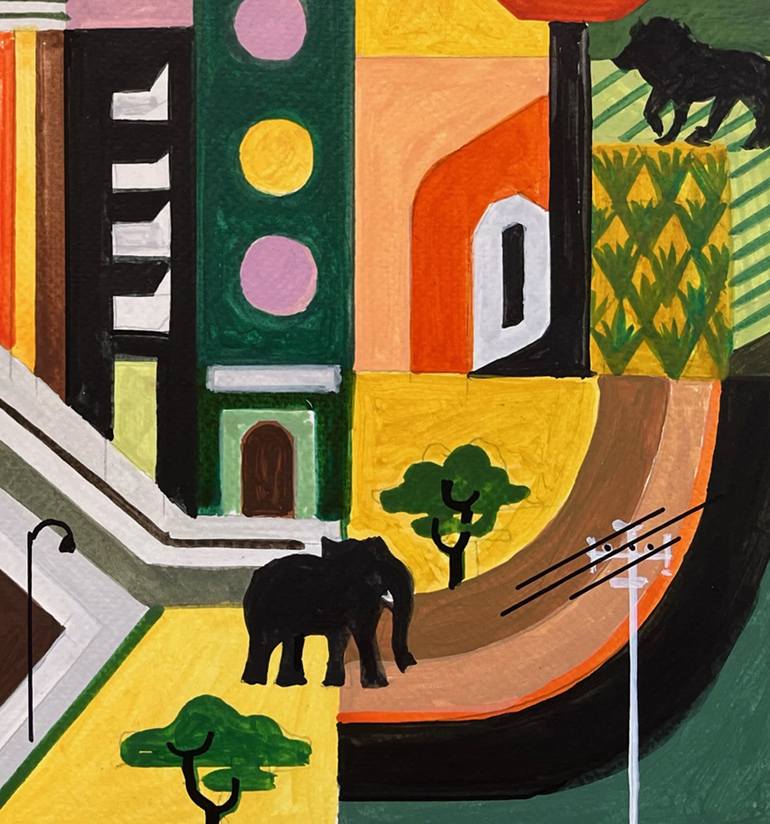 Original Cubism Cities Painting by Andre Baldet