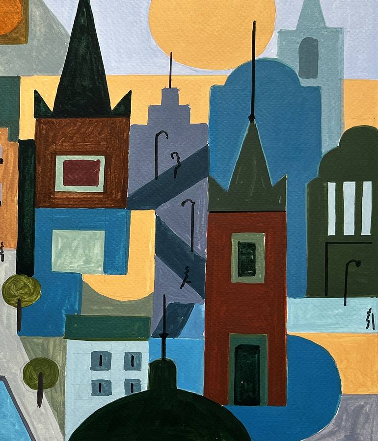 Original Cubism Cities Painting by Andre Baldet