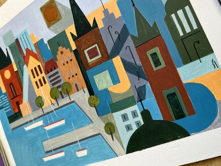 Original Cubism Cities Painting by Andre Baldet