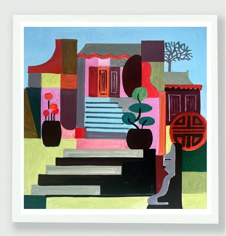 Original Cubism Cities Painting by Andre Baldet