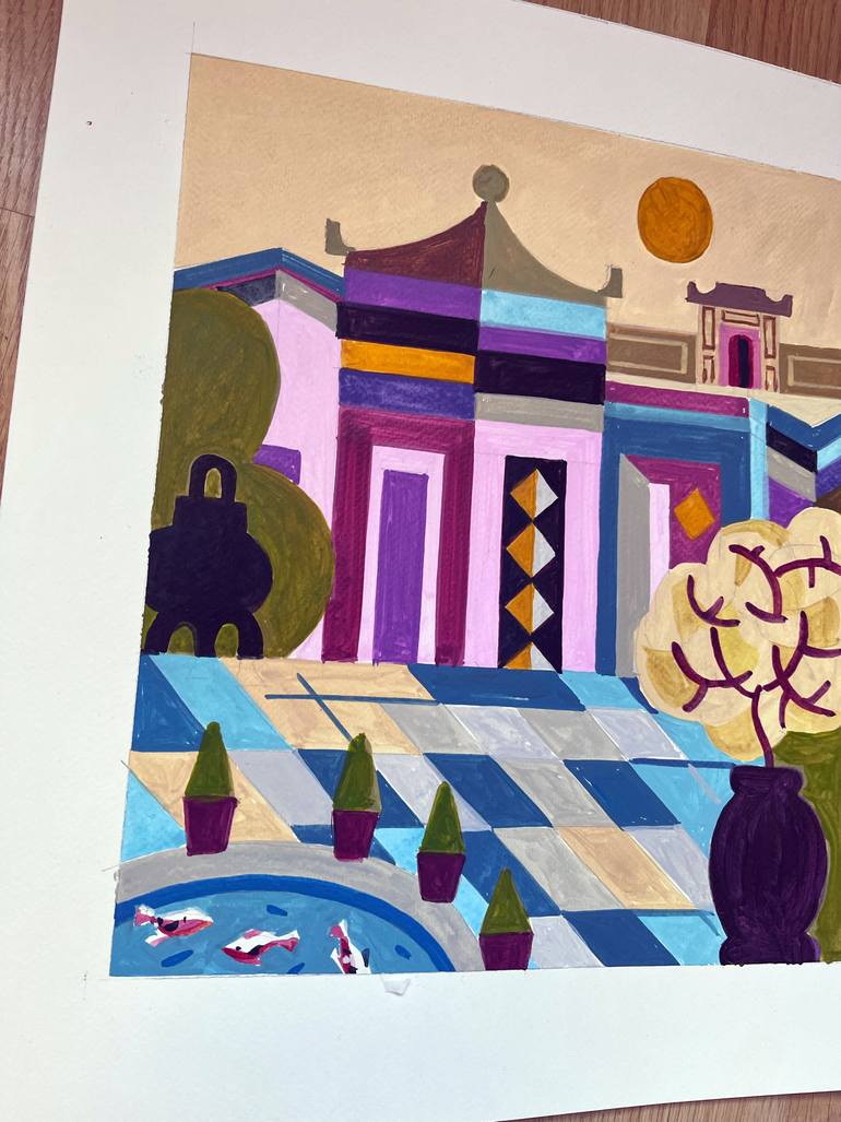 Original Cubism Architecture Painting by Andre Baldet