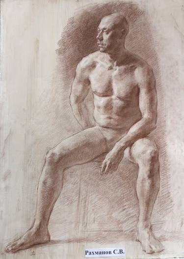 Nude Male Figure. Sitting. thumb