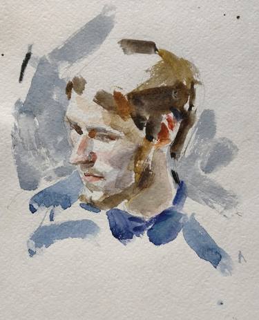 Young Male Head in Watercolor thumb