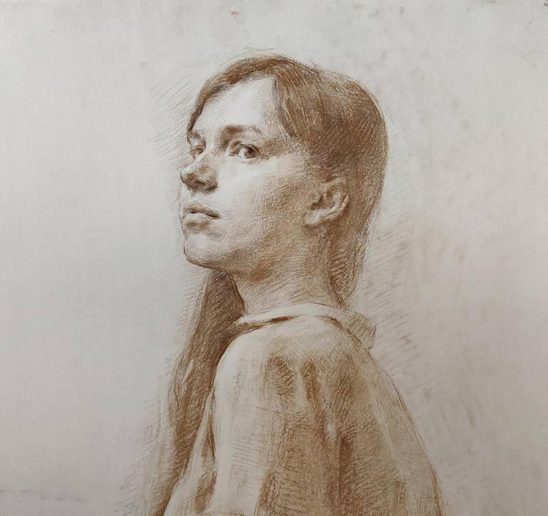 Original Figurative People Drawing by Samir Rakhmanov