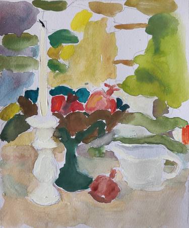Still life with greens and reds thumb