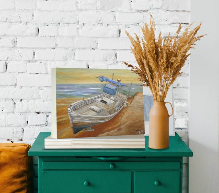 Original Boat Painting by Angeles M Pomata
