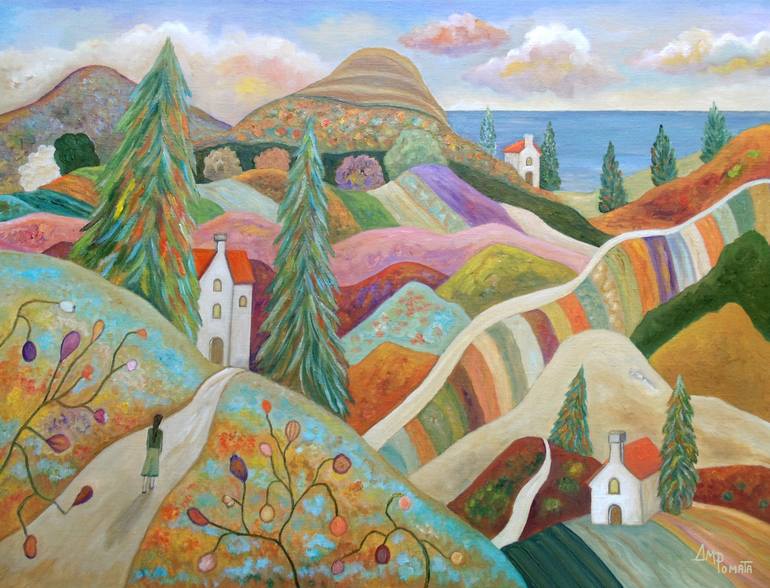 Original Landscape Painting by Angeles M Pomata | Expressionism Art on Linen | Deep In The Way