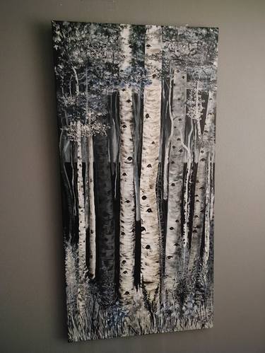 Birch trees deep in forest thumb