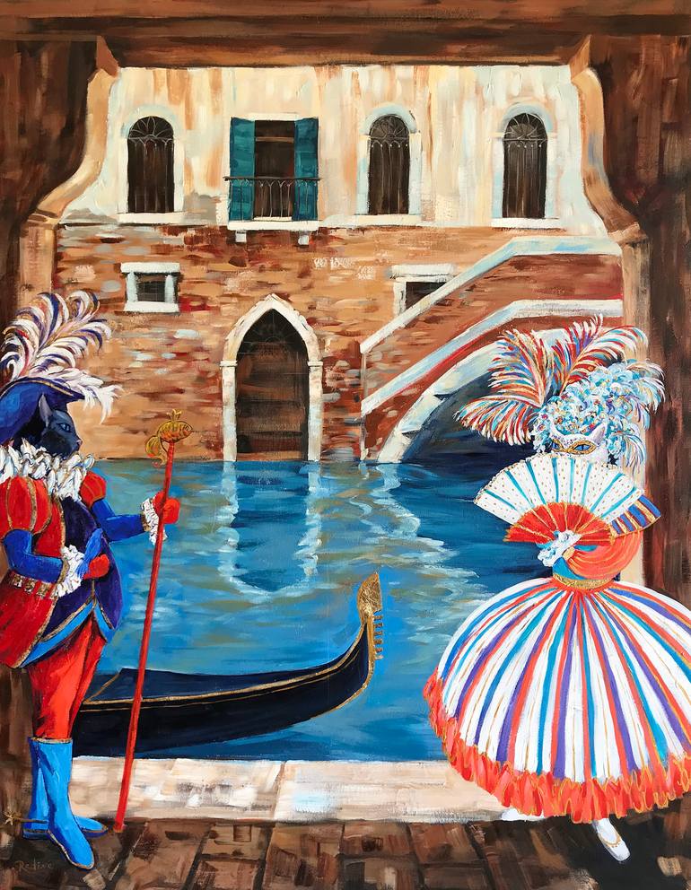 Original Architecture Painting by Irina Redine | Illustration Art on Canvas | Venice Carnival