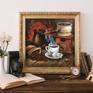 This is the original handmade oil painting "Coffee invitation" by Irina Redine.

This is one of the kind artwork. It is painted with artist quality oil paint.

Signed by the artist on the front.

Size (unframed): 
40 (w) x 40 (h) x 2 (d) cm 
15.7 (w) x 15.7 (h) x 0.7 (d) inches

It is painted on stretched canvas over the wooden frame and ready to hang on the wall.