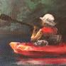 Tranquil art for the nature lover: fine art print or original oil painting of kayaking on a calm creek at daybreak.