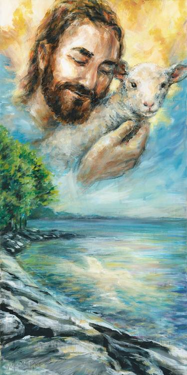 Jesus with Lamb Over Water thumb