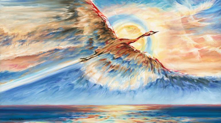 Soaring Cranes Watercolor Canvas