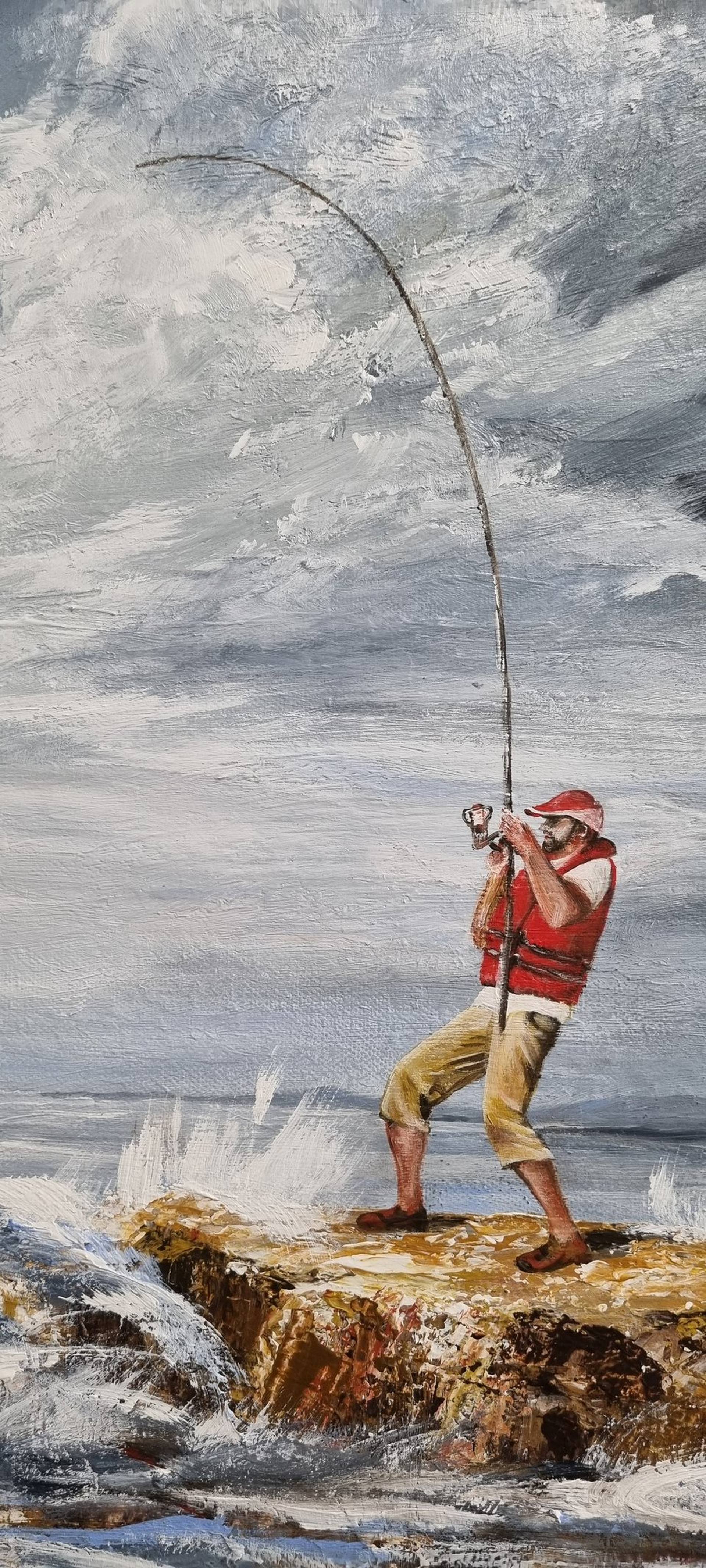 Rock Fisherman Painting by Jennifer Beresford