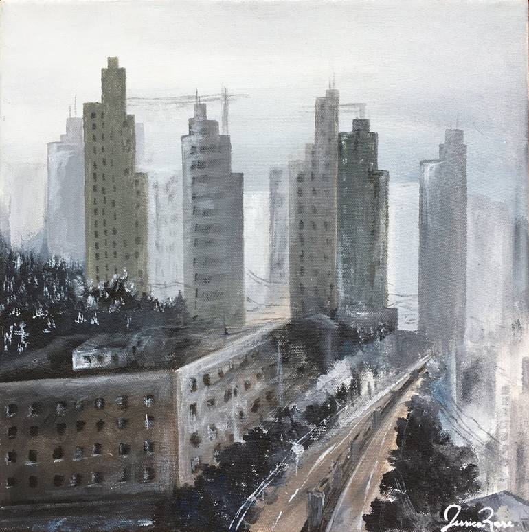Original Architecture Painting by Jessica Rose | Impressionism Art on Canvas | Scraping the Sky