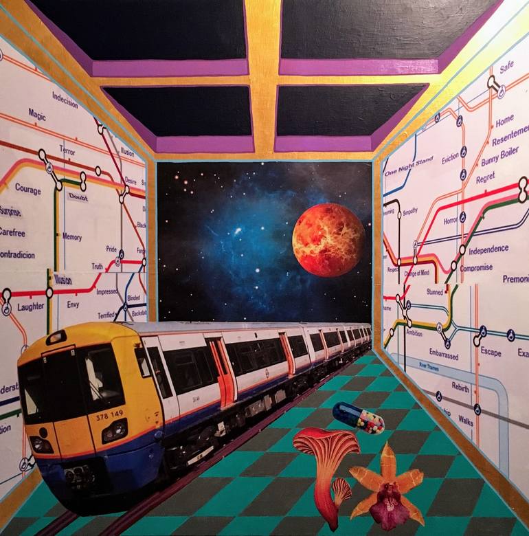 Original Figurative Train Collage by Stefano Pallara