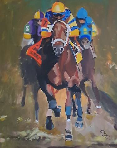 Original Impressionism Horse Painting by Victor Costachescu