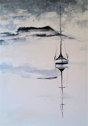 Original Figurative Yacht Paintings by Victor Costachescu