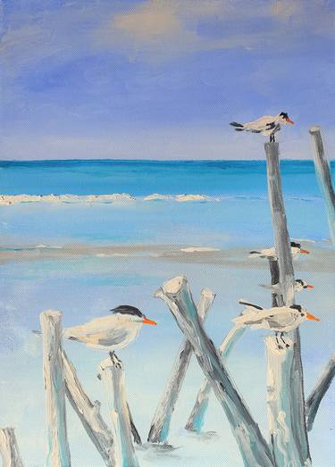 Original Expressionism Beach Paintings by Victor Costachescu
