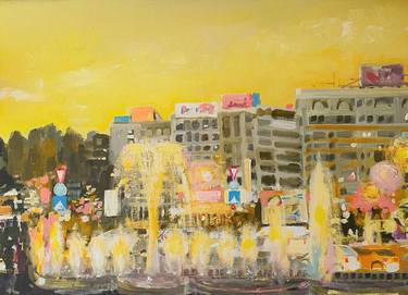 Original Abstract Expressionism Cities Paintings by Victor Costachescu