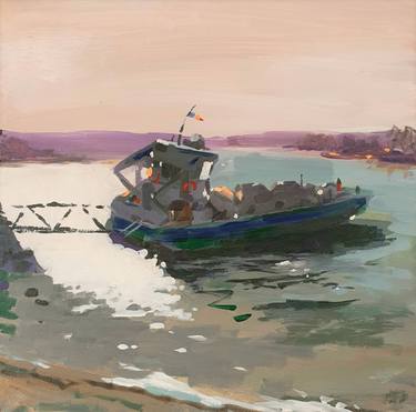 Original Figurative Boat Paintings by Victor Costachescu