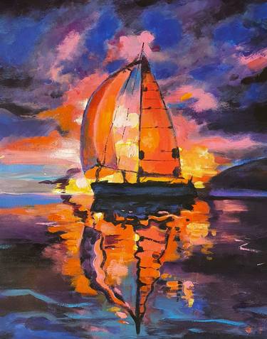 Original Expressionism Sailboat Paintings by Victor Costachescu