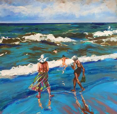 Original Figurative Beach Paintings by Victor Costachescu