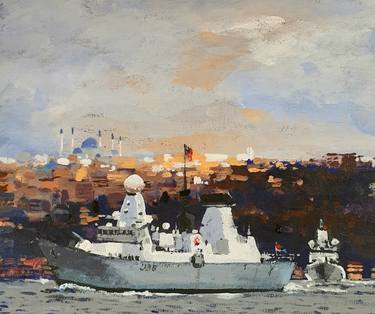 Battleship HMS Defender entering Bosphorus thumb