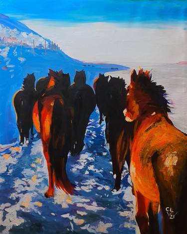 Original Figurative Horse Paintings by Victor Costachescu