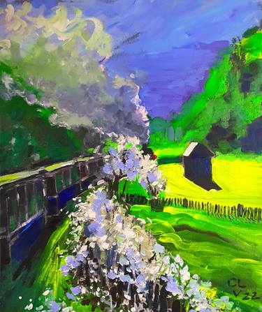 Original Impressionism Train Paintings by Victor Costachescu