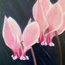 This painting is  on cotton canvas and wooden chassis.

These type of cyclamens are flowers you can fin in the Dolomites. 

The cyclamen, in the language of flowers, symbolizes charm, grace but also, when their color is pink, this flower is ideal to decorate sick rooms or maternity !