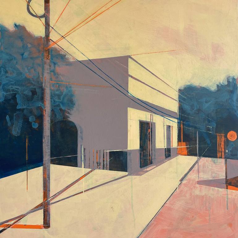 Original Architecture Painting by Jenny Fermor | Abstract Art on Wood | Heat & Blue