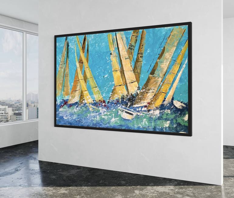 Original Abstract Expressionism Boat Painting by Volha Piashko