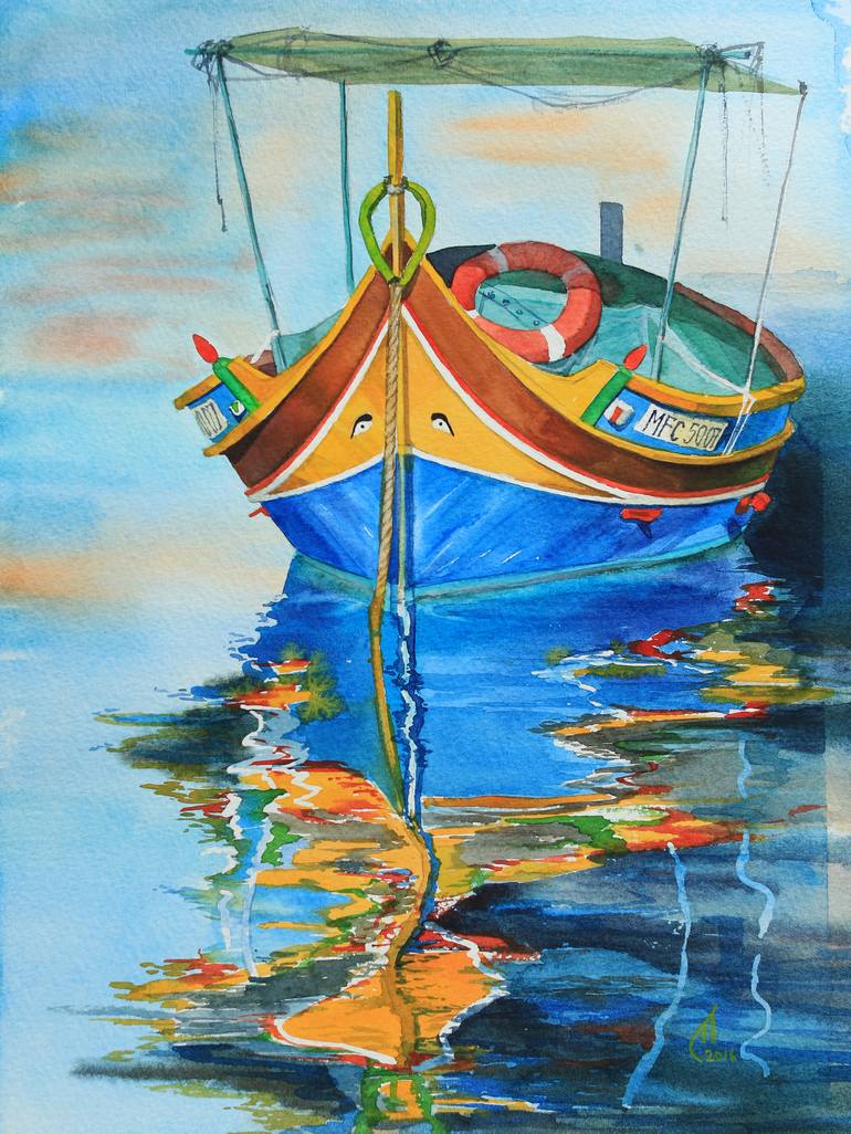 Maltese boat Painting by Liubov Permyakova | Saatchi Art