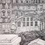 This artwork was done with pen and pencil on A2 paper (59.4x42)cm. Combining the crosshatch technique.

180° panoramic view of The Eternal City (I) (II) (III) - from Piazza Venezia to The Colosseum.

(II) Second section is inspired by Old City of Rome, as seen from the Victor Emmanuel II monument, Rome - Italy, 
it is my very top list favorite city in the world.

This artwork will be shipped rolled, securely inside a shipping tube.