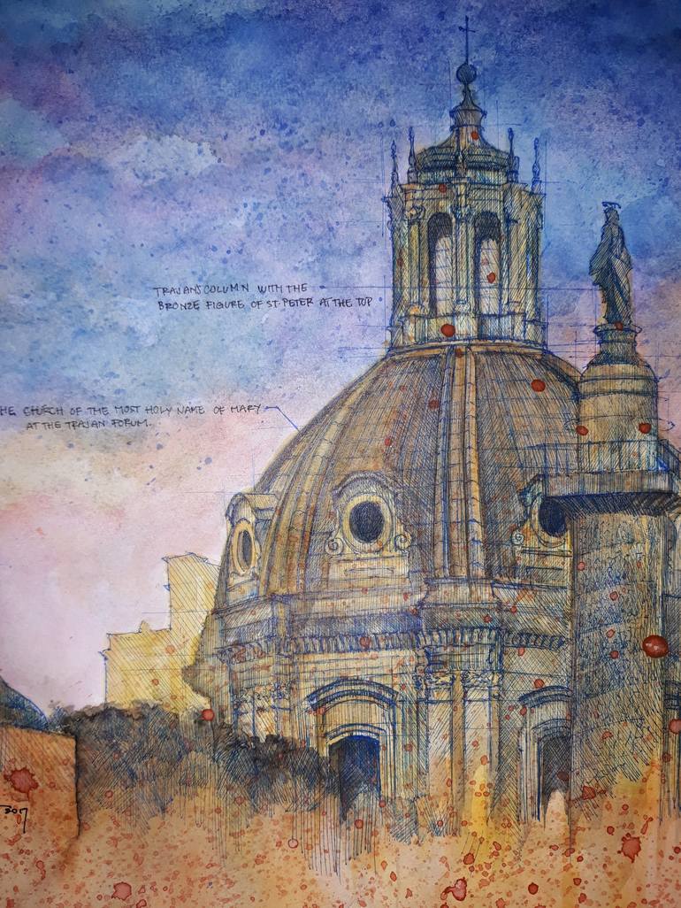 Original Fine Art Architecture Painting by Edwin Darwin