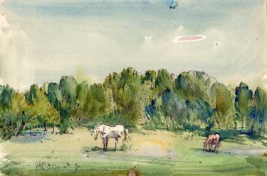 KRAVCHENKO ANATOLII. Rural landscape, watercolor, 19.5x30cm. thumb