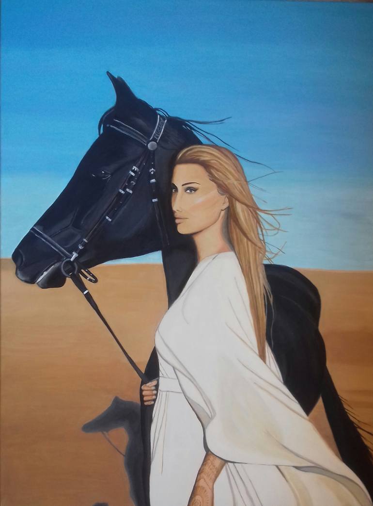 Oil painting-woman and horse hotsell