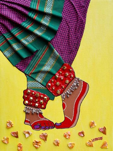 Original Folk Women Mixed Media by Art By Bala