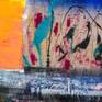 Picture on picture. Oil on canvas and oil on fabric. Large scale painting. Unstretched canvas.