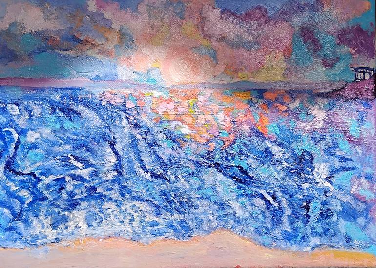 Original Abstract Expressionism Beach Painting by Evita K