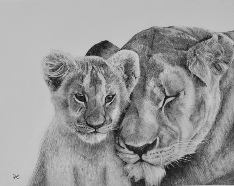 Lioness and Cub Drawing by Birden Saatchi Art