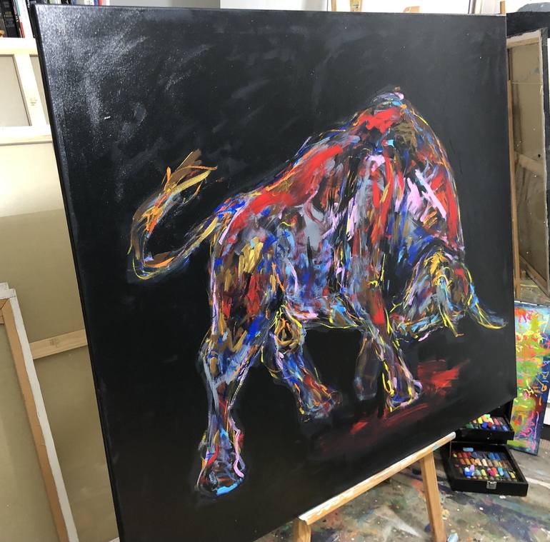 Original Abstract Expressionism Cows Painting by Nicole Leidenfrost