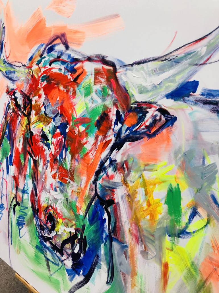 Original Abstract Expressionism Cows Painting by Nicole Leidenfrost